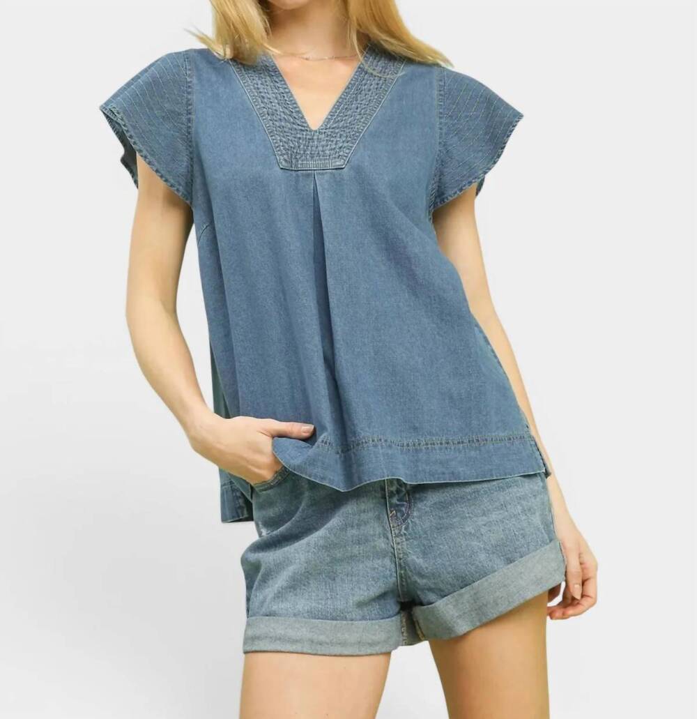 NEW UMGEE alicia cap sleeve denim top in med wash